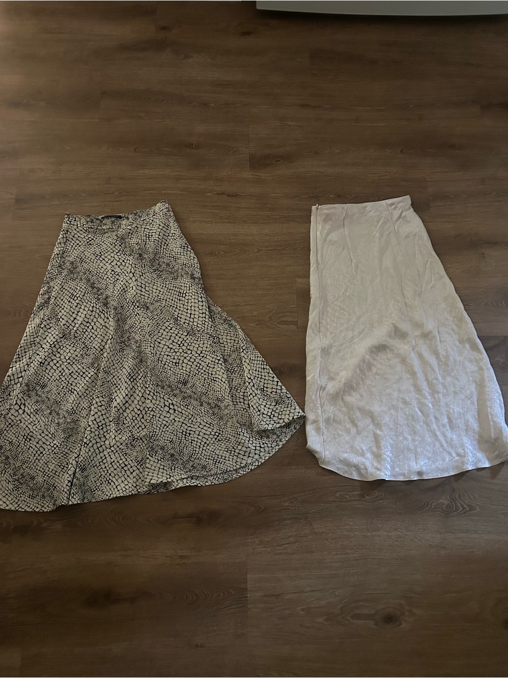 Banana Republic Snake-Print A-Line Skirt & Express Ivory Satin Slip Skirt Duo